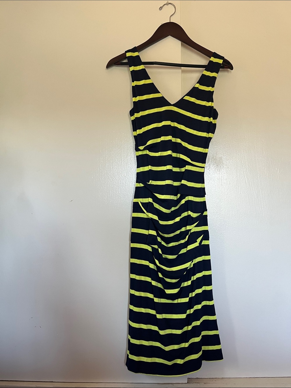 Nicole Miller Navy and Green Striped Midi Dress